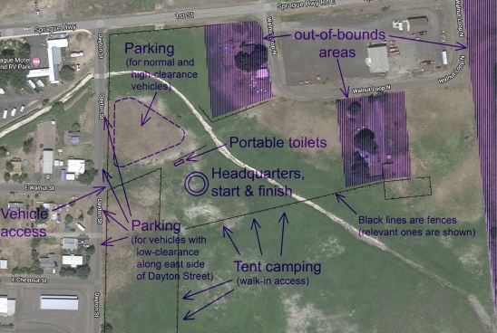 schematic of the headquarters of the 2021 Scablands Navigation Race in the channeled scablands terrain around Sprague, WA
